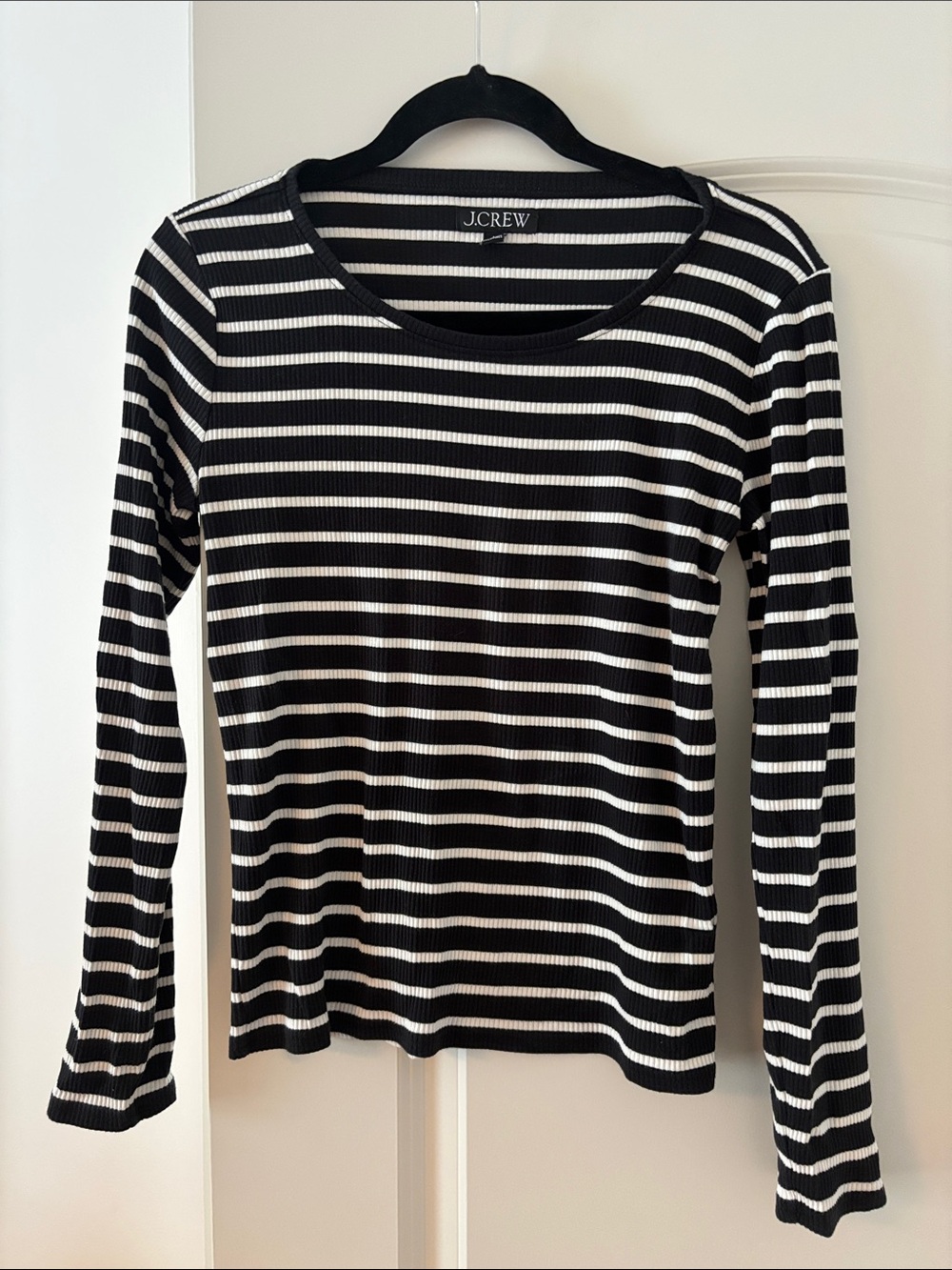 J. Crew Black and White Striped Ribbed Long-Sleeve Top